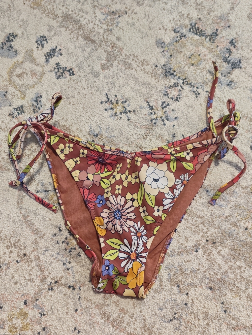 Adore Me Rust Floral-Trim Bikini Bottoms
